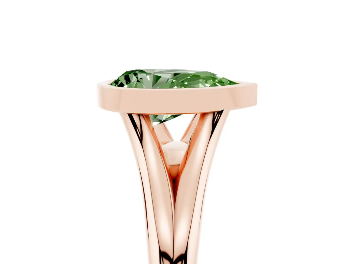 Fancy Green Bezel Set Pear Cut Cut Solitaire Ring with Tapered Band Rose gold