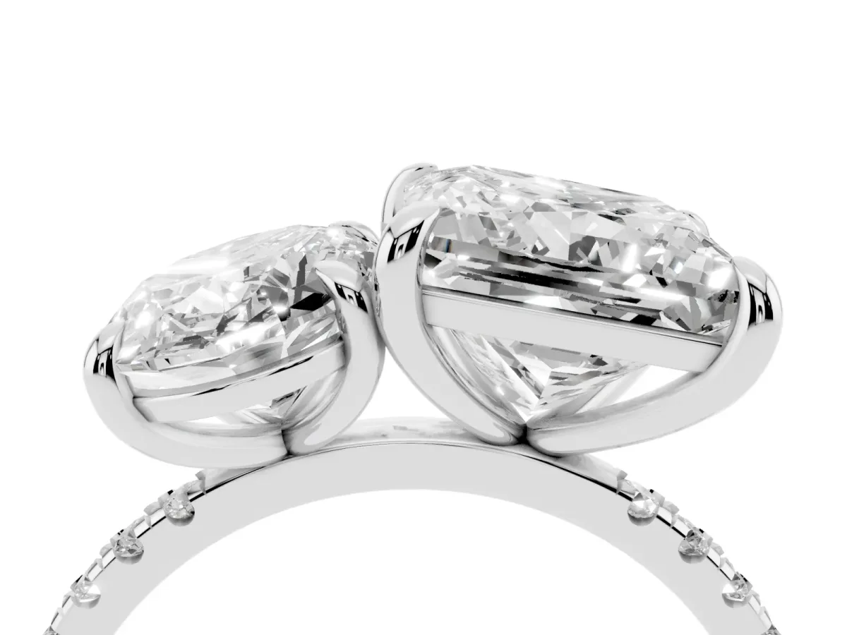 Oval and Princess Toi Moi Ring with Prong Setting and Micro Pave Band Platinum