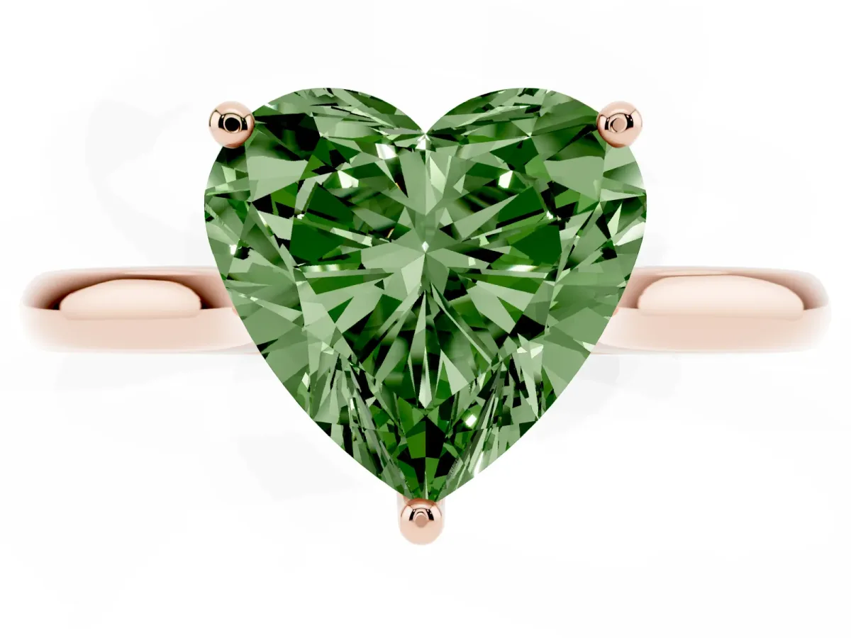 Fancy Green Heart Cut Cut Solitaire Ring with Cathedral Band and Four-Prong Setting Rose gold