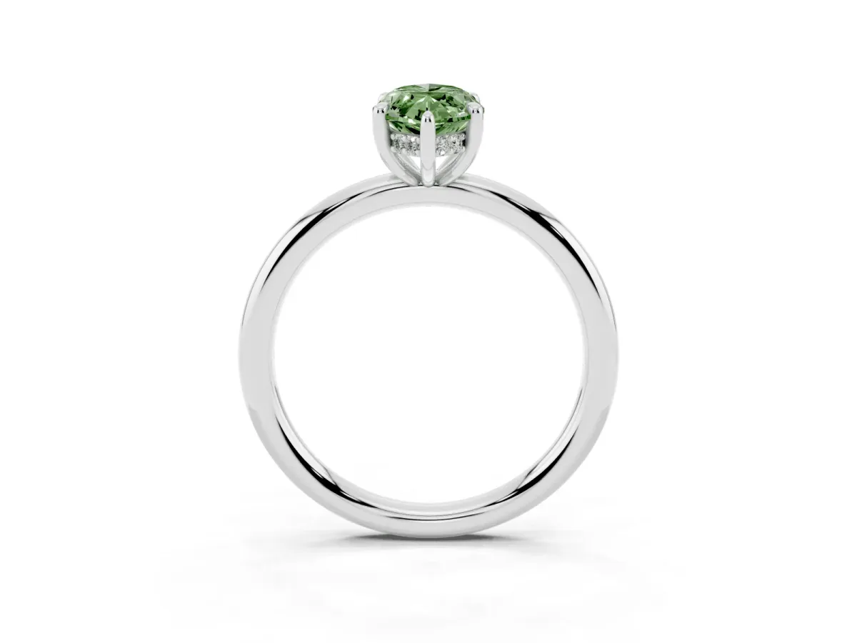 Fancy Green Marquise Cut Diamond Solitaire Ring with Thin Band and Four-Prong Setting Platinum