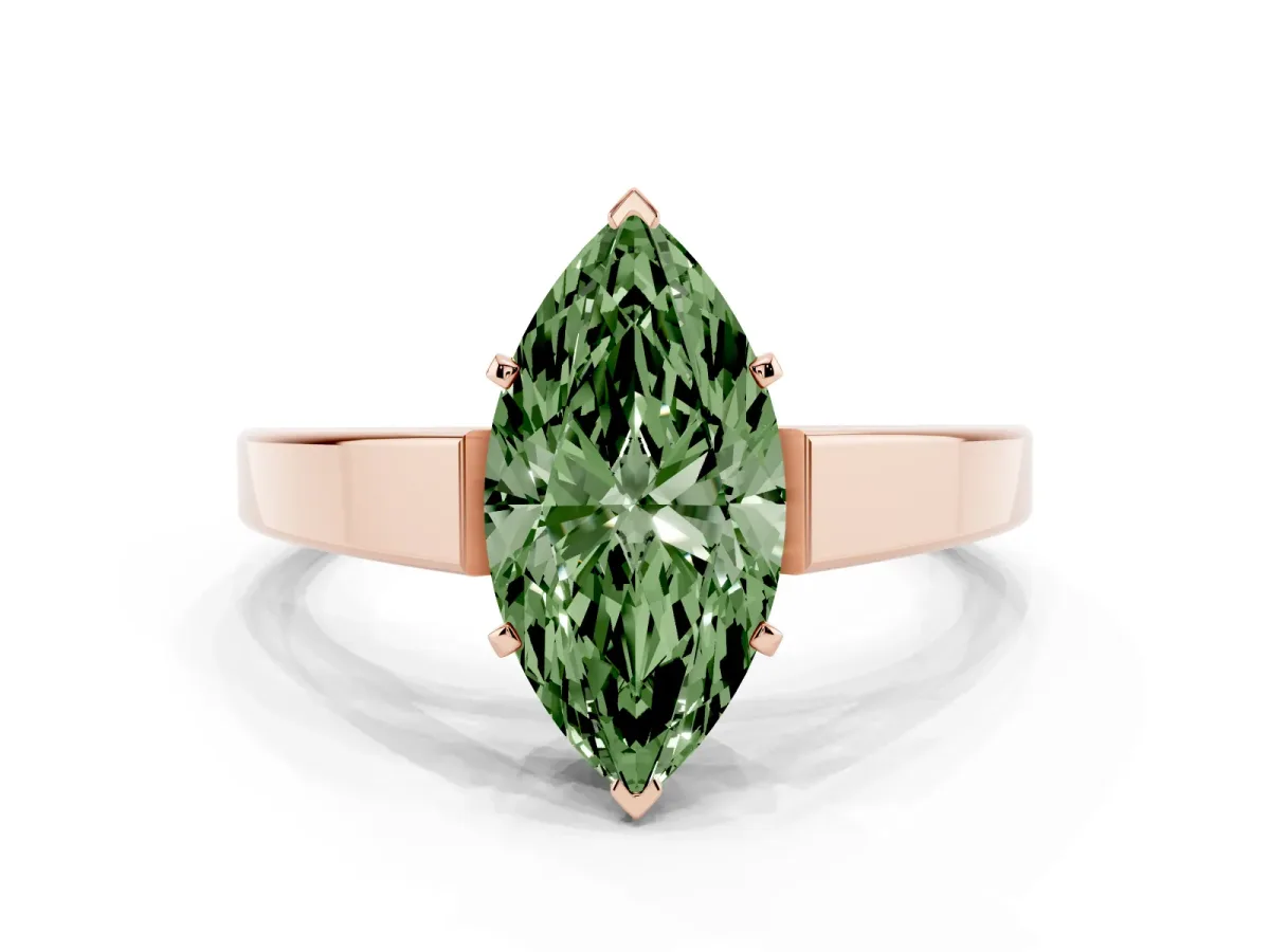 Fancy Green Marquise Cut Solitaire Engagement Ring with Four-Prong Setting and Tapered Band Rose gold