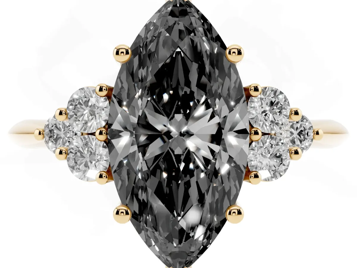 Fancy Black Marquise Cut Cut Diamond Cluster Ring with Solitaire Band and Four-Prong Setting Yellow gold