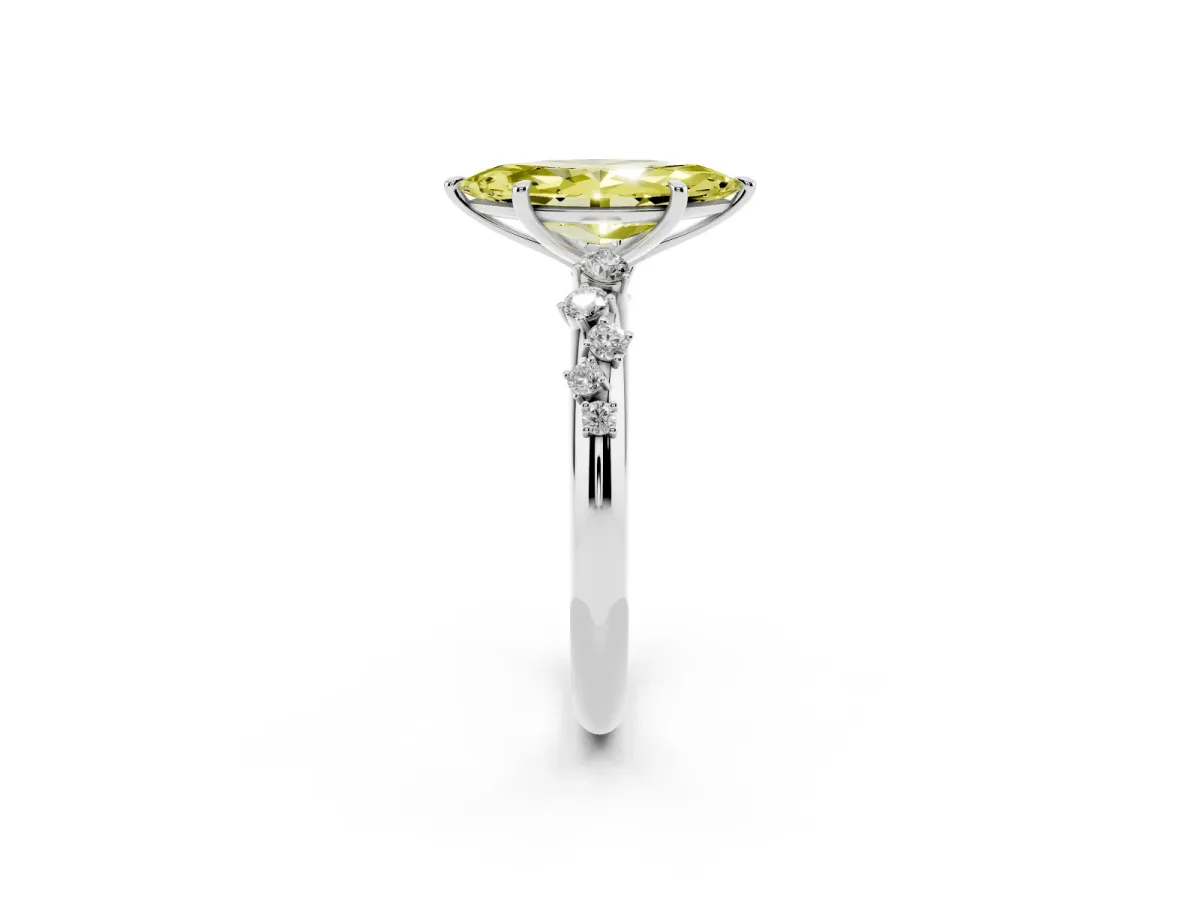 Fancy Yellow Marquise Cut Diamond Cluster Prong-Set Solitaire Ring Silver