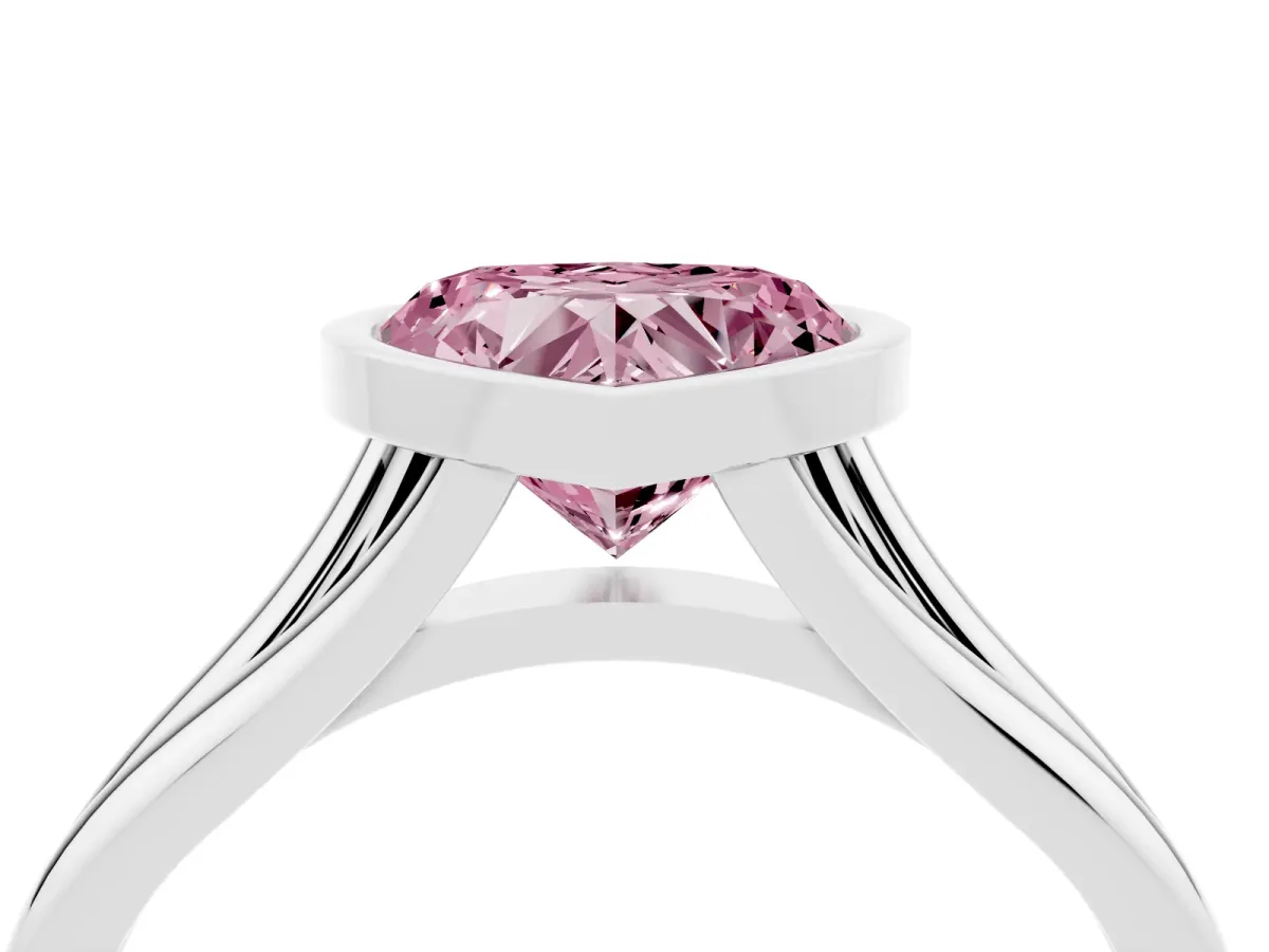 Fancy Pink Bezel Set Heart Cut Cut Solitaire Ring with Tapered Band Silver