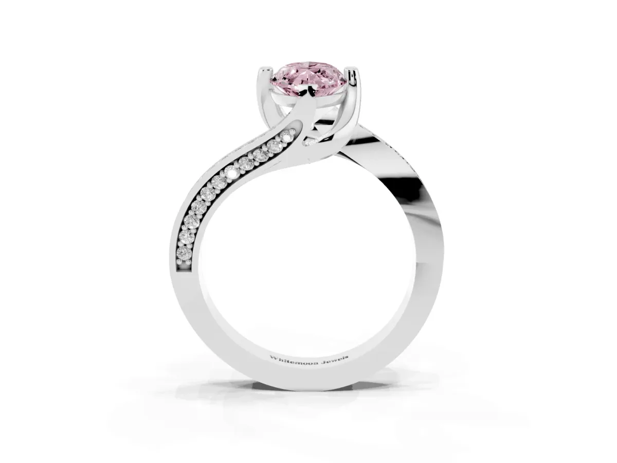 Fancy Pink Marquise Cut Solitaire Diamond Twist Band with Pavé Setting and Four-Prong Setting Platinum