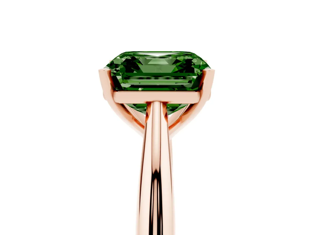 Fancy Green Asscher Cut Diamond Solitaire Engagement Ring with Cathedral Setting and Four-Prong Mount Rose gold
