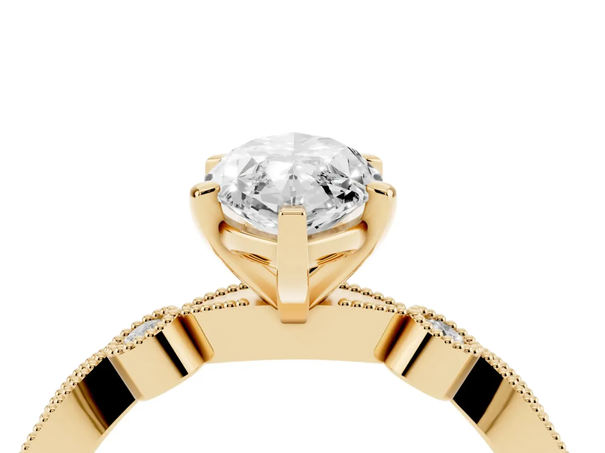 Marquise Cut Milgrain Bezel Diamond Engagement Ring with Solitaire Prong Setting Yellow gold