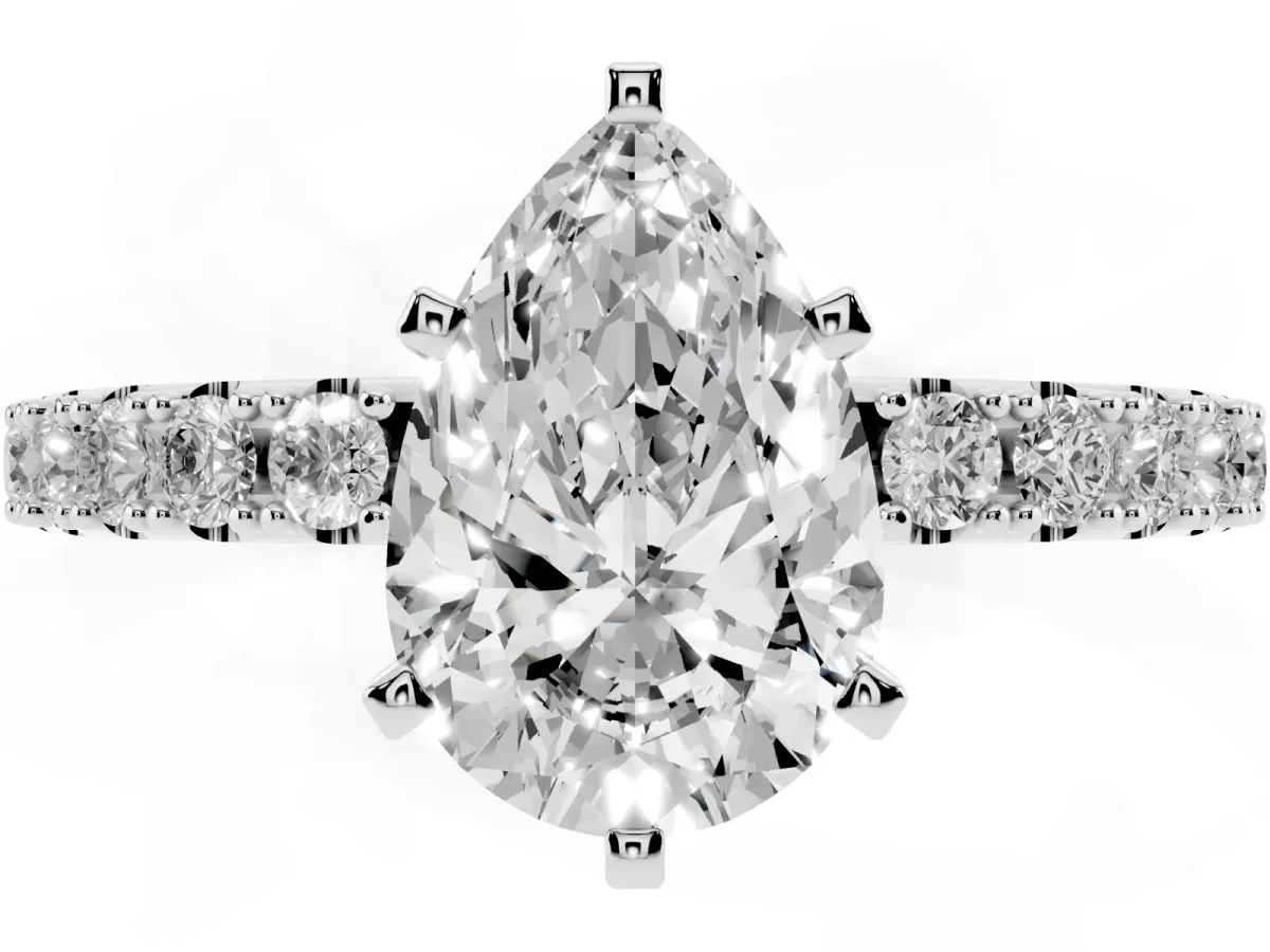 Pear Cut Diamond Solitaire Pavé Band with Four-Prong Setting Silver