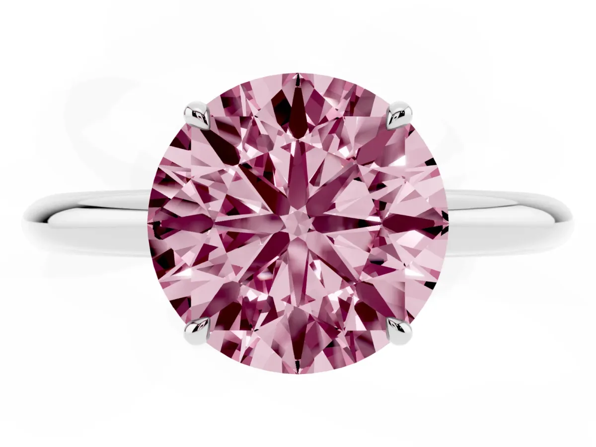 Fancy Pink Round Cut Brilliant Solitaire Engagement Ring with Six-Prong Setting and Classic Band White gold
