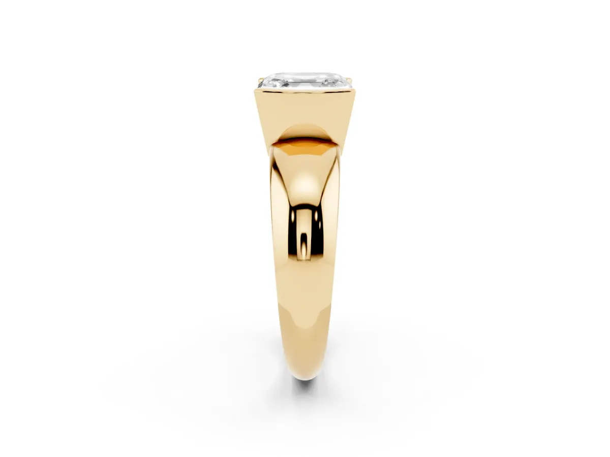 Asscher Cut Solitaire Tension Set Diamond Ring with Wide Band Yellow gold