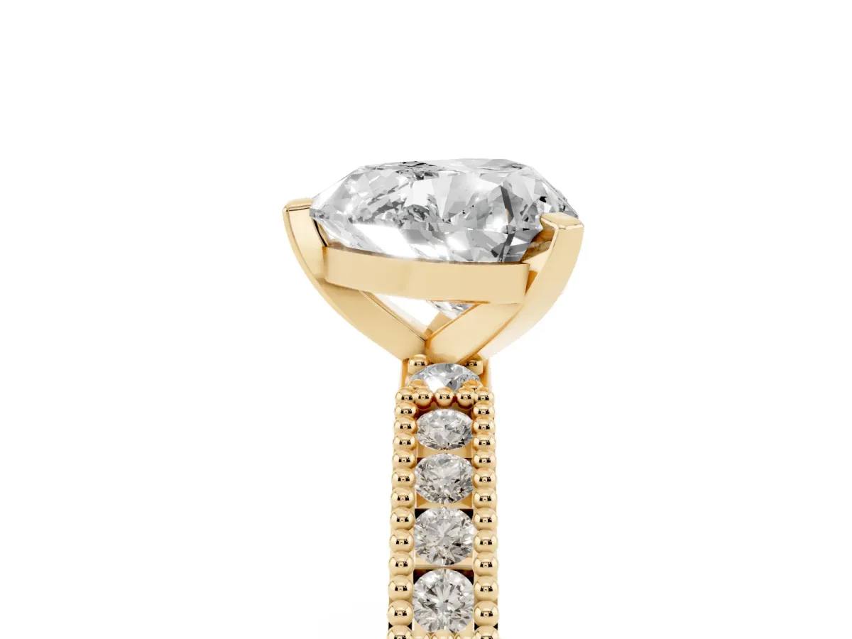 Heart Cut Solitaire with Pavé Band and Four-Prong Setting Yellow gold