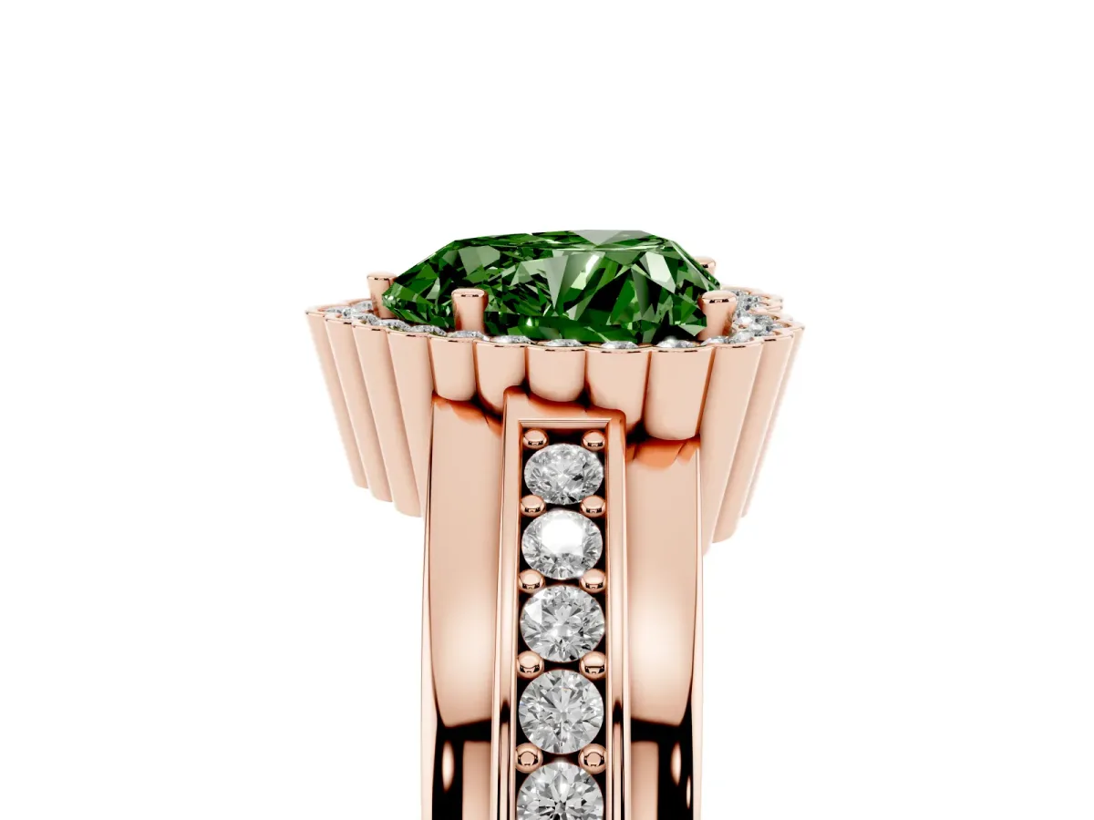 Fancy Green Heart Cut Cut Halo Pave Band Four-Prong Ring Rose gold