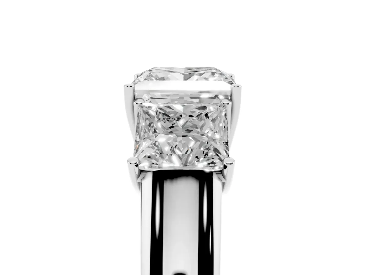 Three-Stone Princess Cut Cut Diamond Ring with Prong Setting and Classic Band Silver