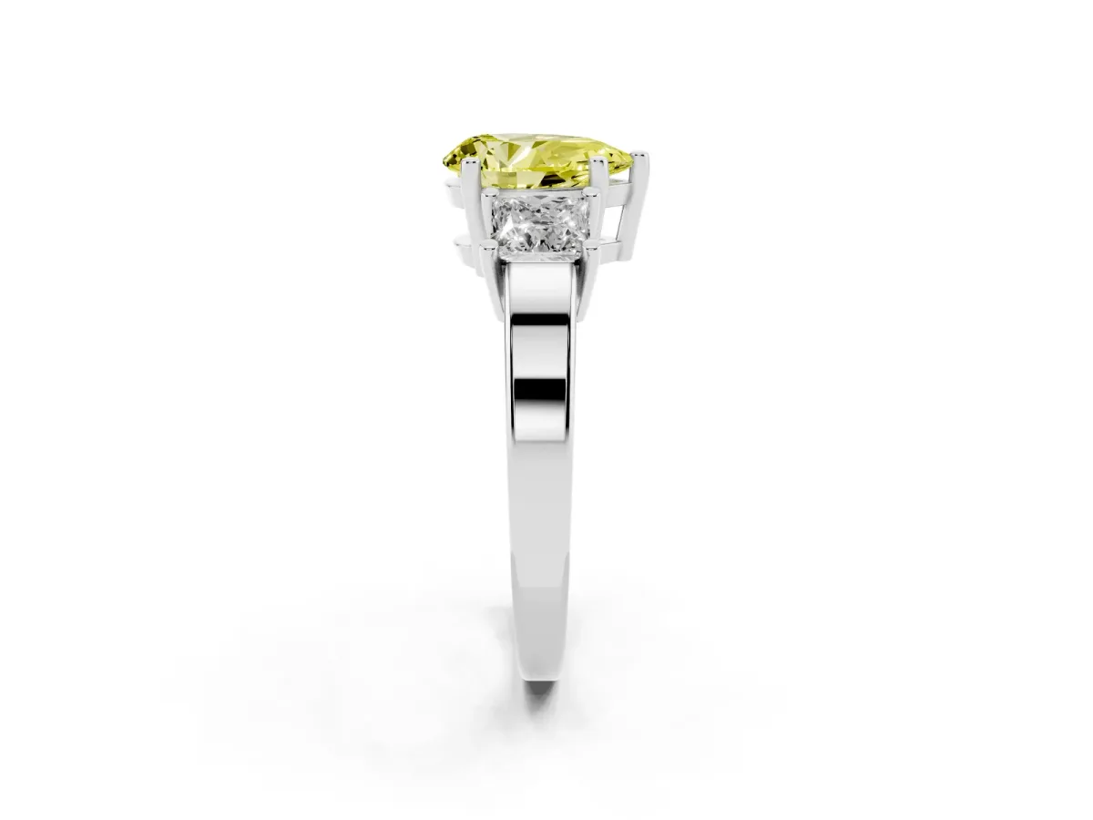 Fancy Yellow Three-Stone Pear Cut Cut Solitaire Ring with Prong Setting Platinum