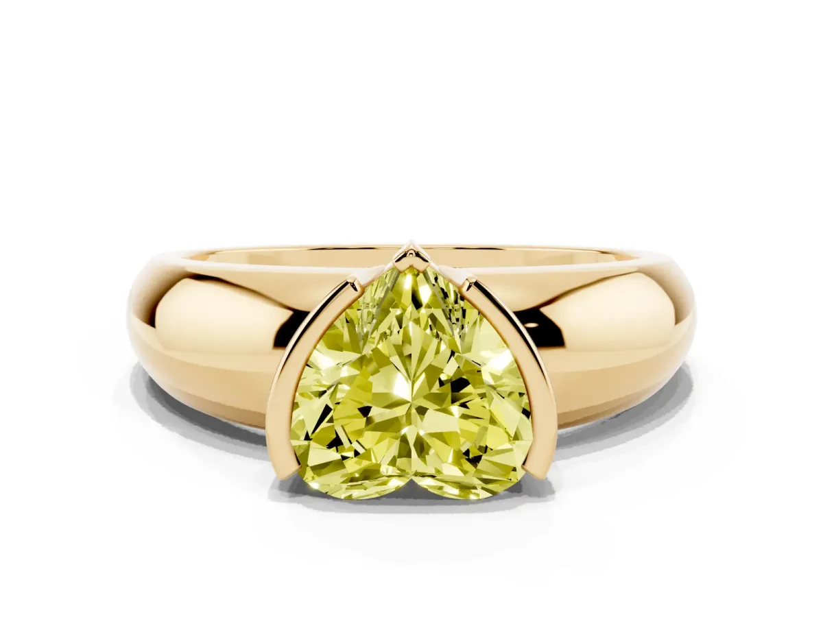Fancy Yellow Heart Cut Solitaire Tension Set Diamond Ring with Wide Band Yellow gold