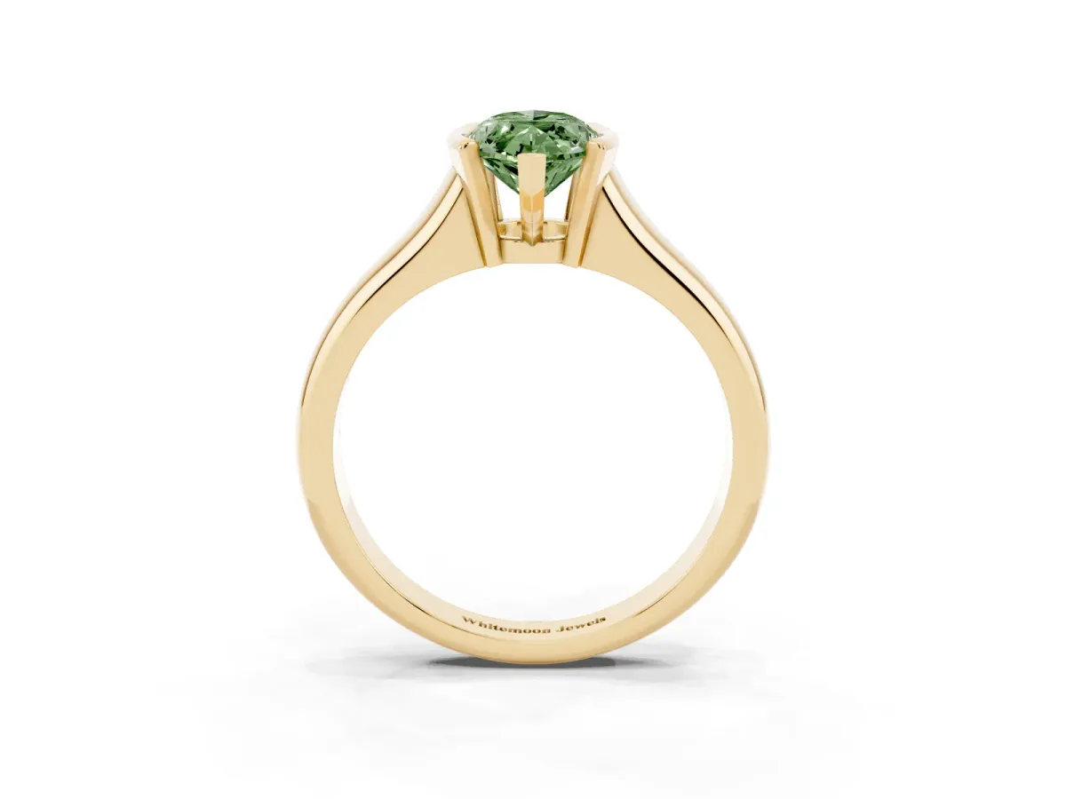 Fancy Green Marquise Cut Solitaire Tension Set Diamond Ring with Split Shank Band Yellow gold