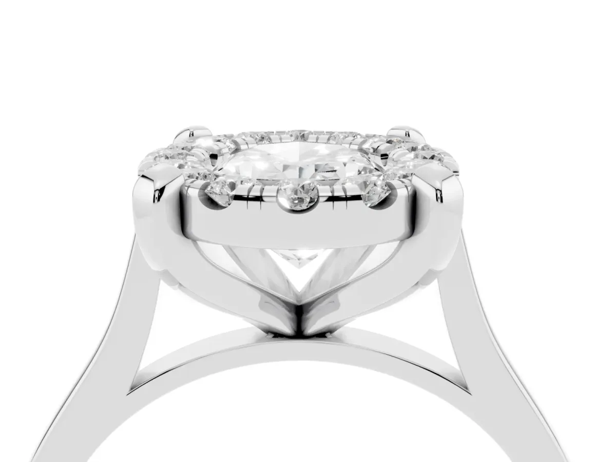 Oval Cut Diamond Cluster Halo Solitaire with Four-Prong Setting Silver