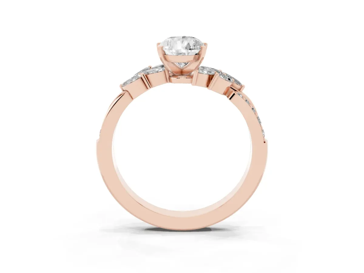 Pear Cut Solitaire Marquise Twist Band with Six-Prong Setting Rose gold