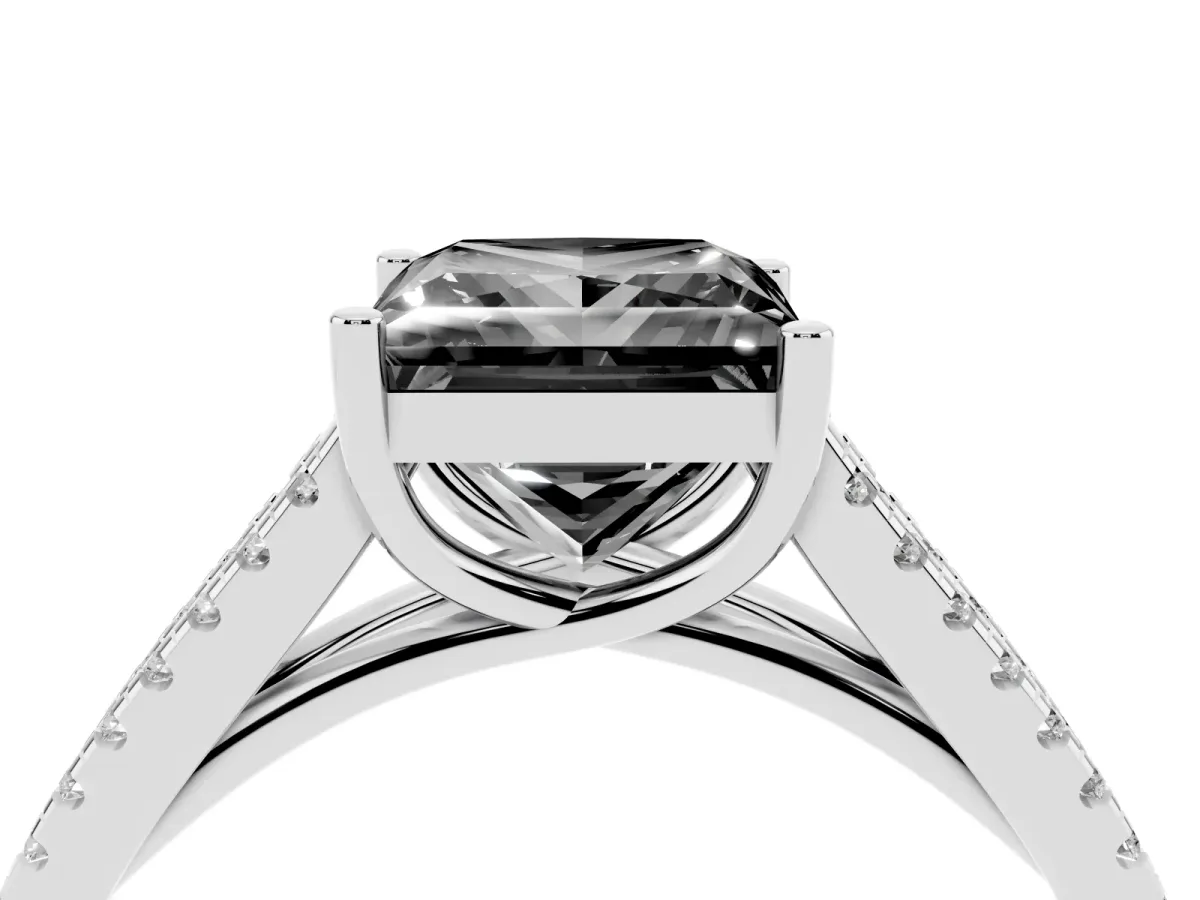 Fancy Black Princess Cut Diamond Solitaire Engagement Ring with Split Shank Pavé Band Silver