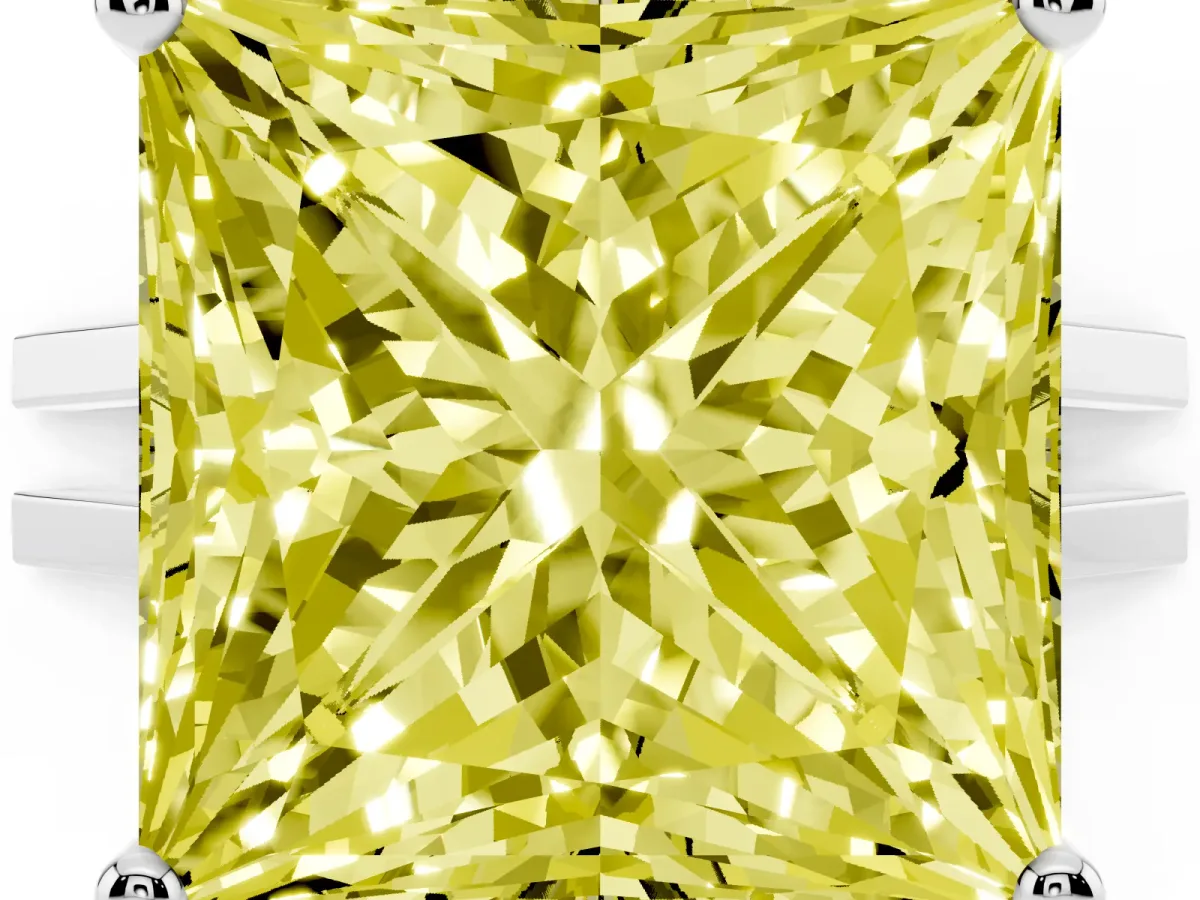 Fancy Yellow Princess Cut Cut Diamond Solitaire Engagement Ring with Tapered Plain Band and Four-Prong Setting Silver