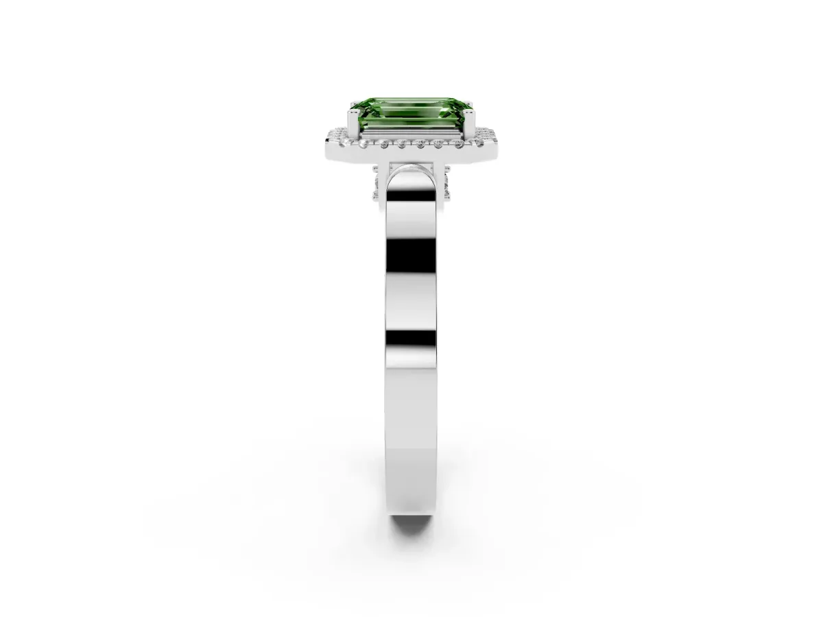 Fancy Green Emerald Cut Halo Pave Split Shank Prong Setting Ring Silver