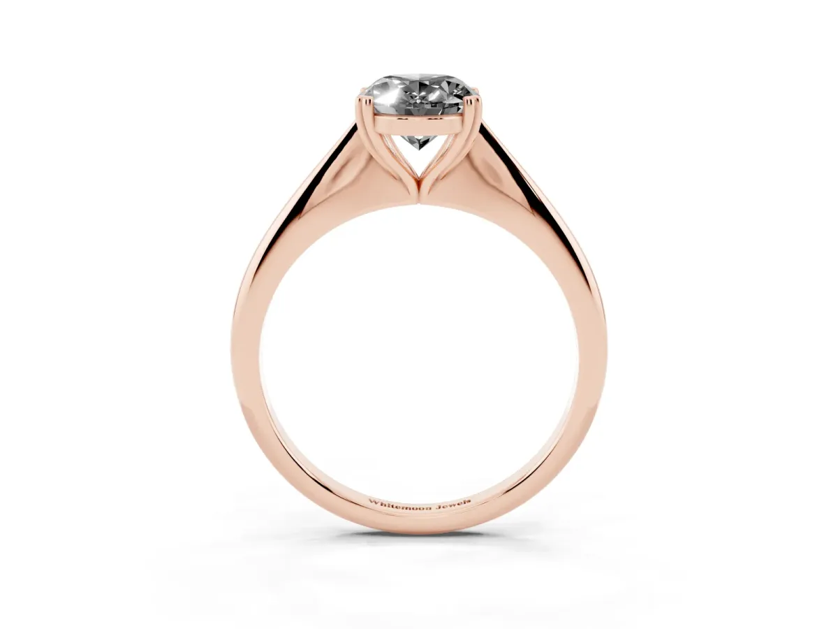 Fancy Black Oval Cut Solitaire Diamond Ring with Six-Prong Setting and Classic Band Rose gold