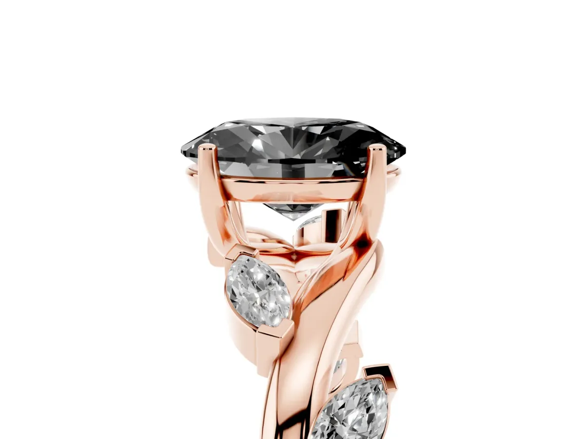Fancy Black Oval Cut Solitaire Twisted Band Marquise Accent Prong Setting Ring Rose gold