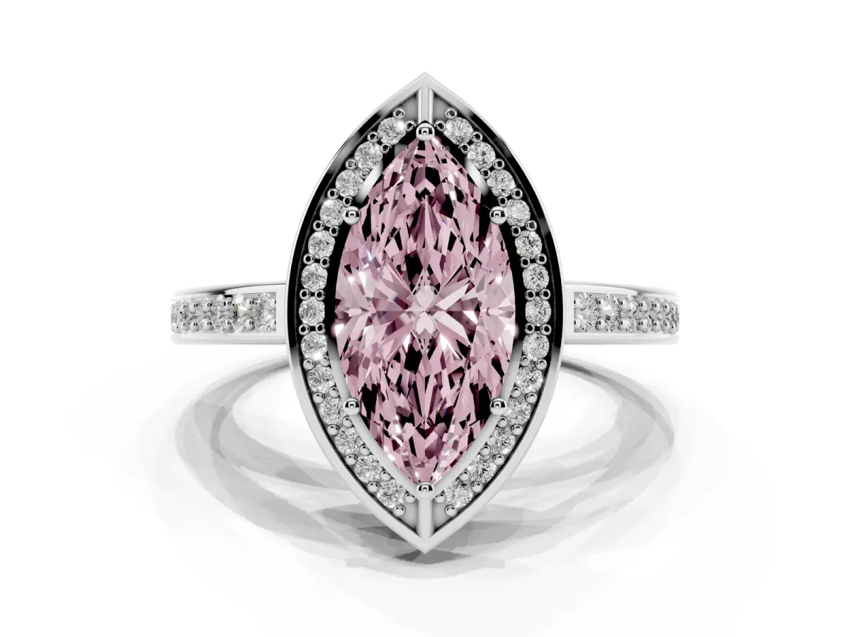 Fancy Pink Marquise Cut Cut Halo Pave Split Shank Prong Setting Ring Platinum