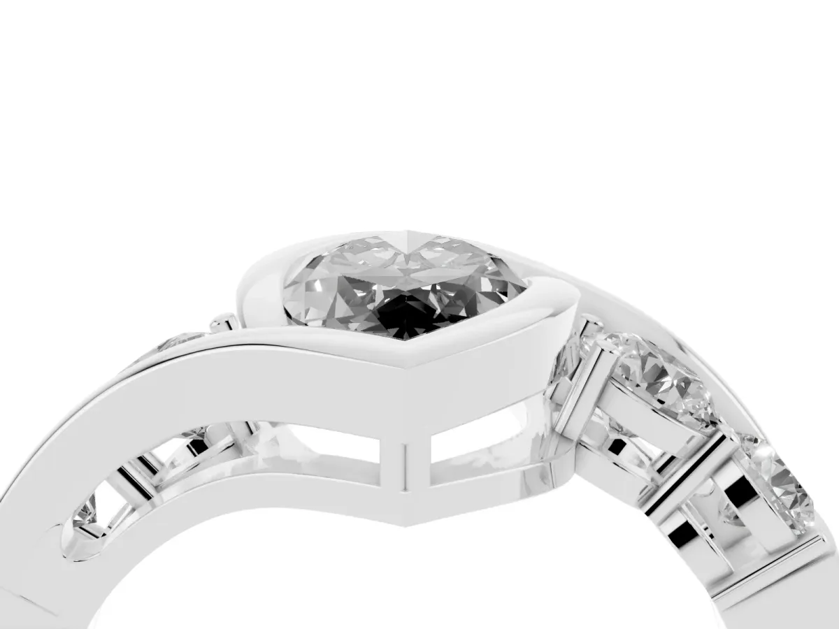Fancy Black Bezel Set Marquise Cut Diamond Bypass Ring with Round Accents Silver