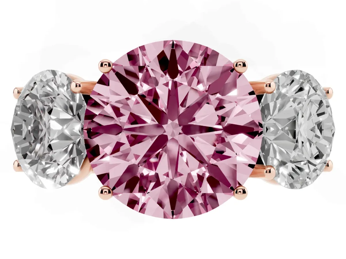Fancy Pink Three-Stone Round Cut Diamond Braided Band Ring with Four-Prong Setting Rose gold