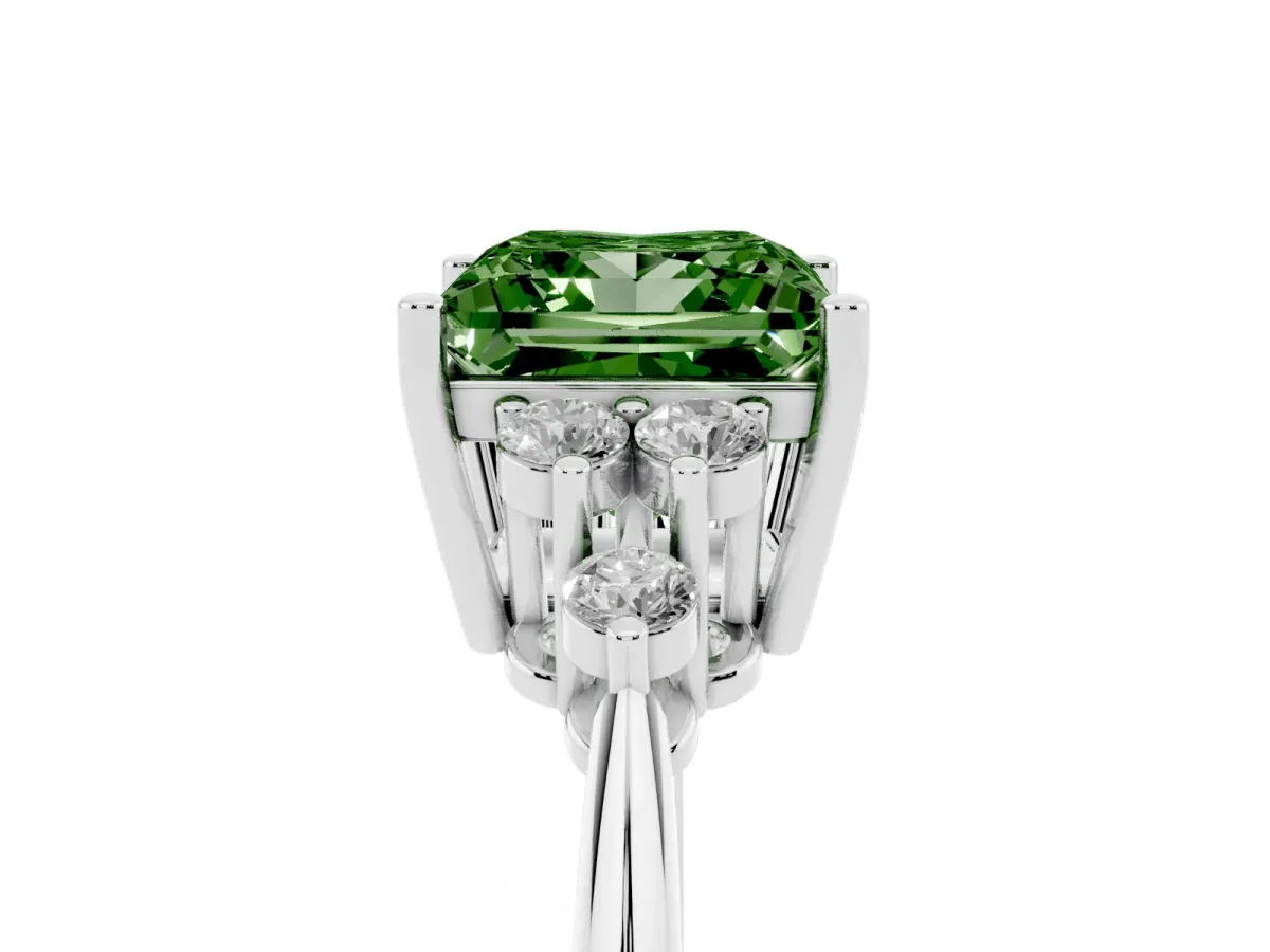 Fancy Green Princess Cut Cut Diamond Cluster Ring with Solitaire Band and Four-Prong Setting Silver