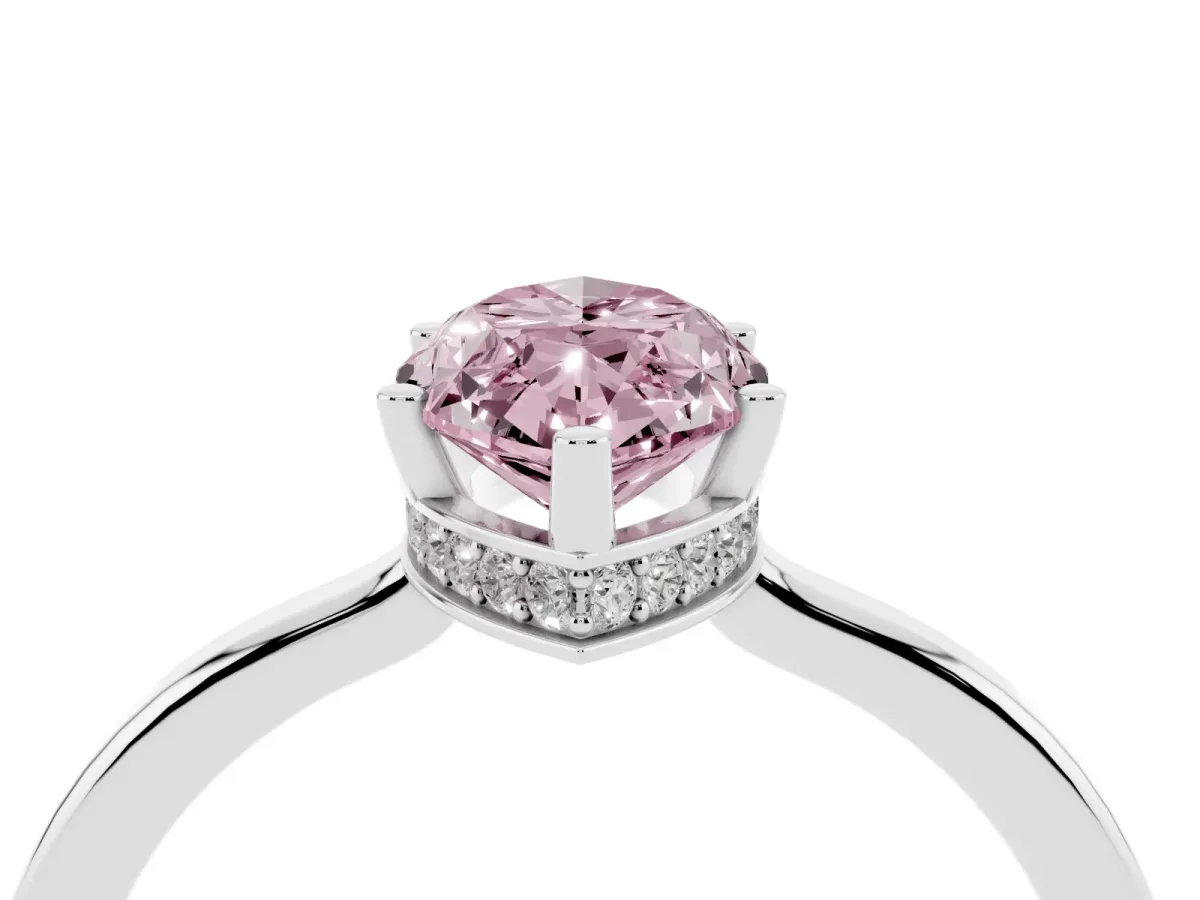 Fancy Pink Marquise Cut Cut Solitaire Engagement Ring with Four-Prong Setting on a Classic Band Silver