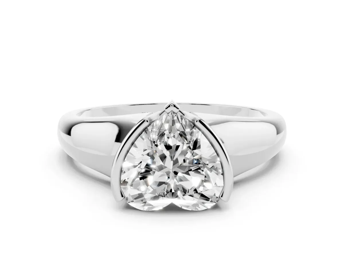 Heart Cut Solitaire Tension Set Diamond Ring with Split Shank Band Platinum