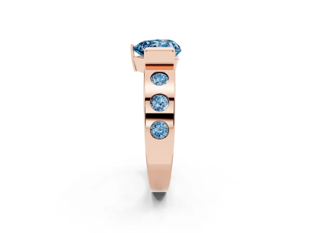 Fancy Blue Heart Cut Brilliant Channel-Set Diamond Ring with Bezel Prong Setting Rose gold