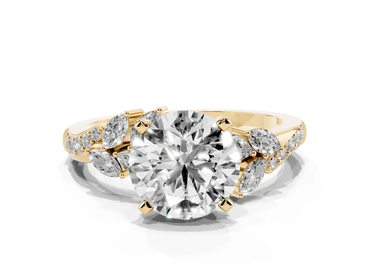 Round Cut Solitaire Marquise Twist Band with Six-Prong Setting Yellow gold