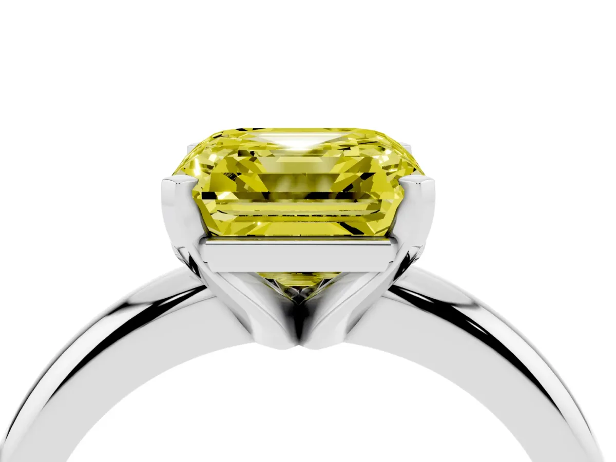 Fancy Yellow Asscher Cut Diamond Solitaire Engagement Ring with Round Band and Four-Prong Setting Silver