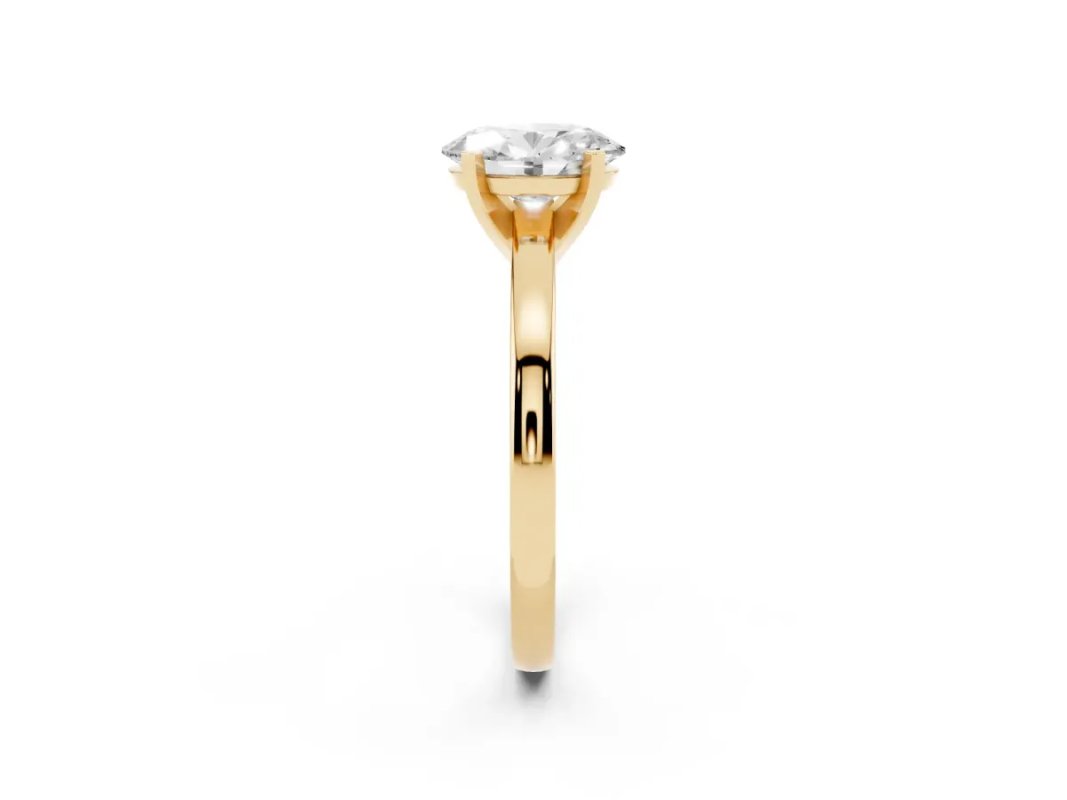 Oval Cut Solitaire Diamond Engagement Ring with Four-Prong Setting on a Classic Band Yellow gold