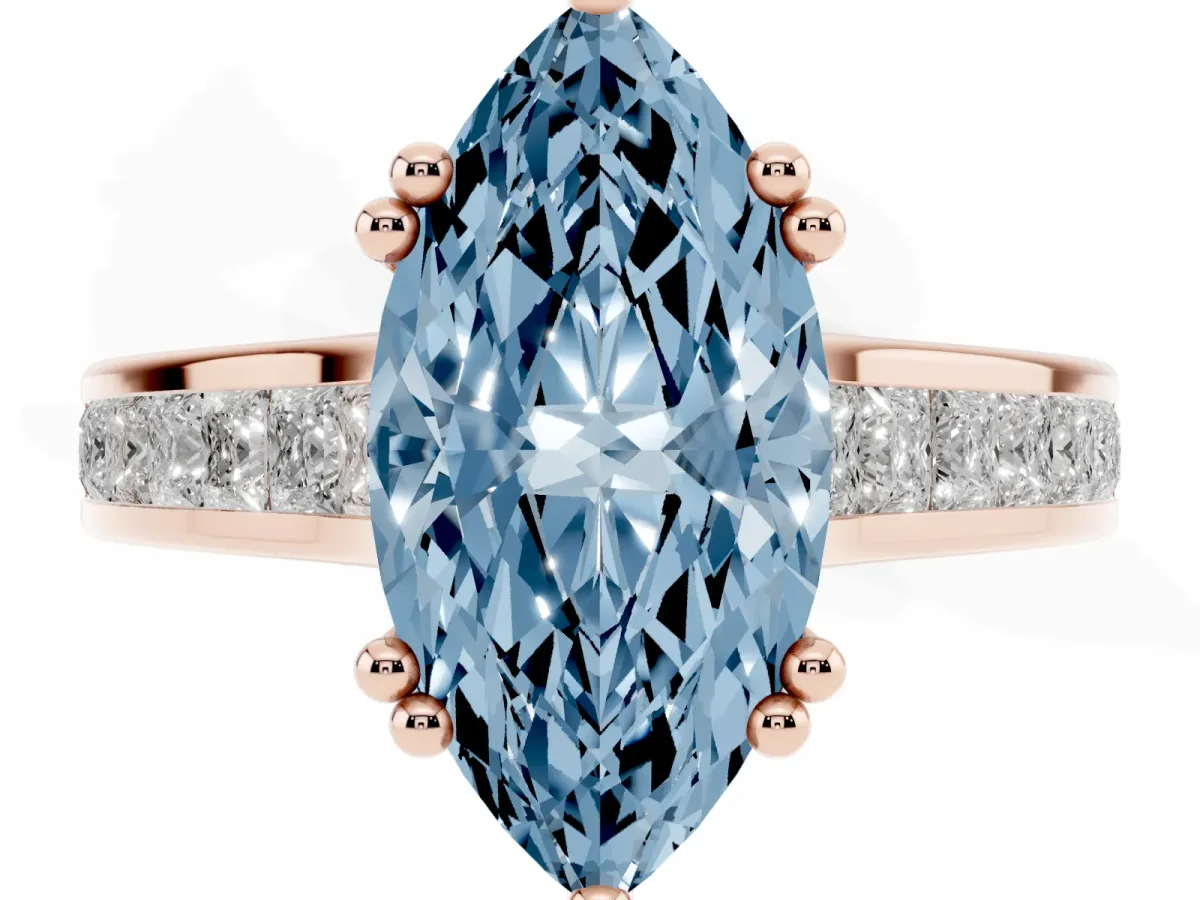 Fancy Blue Marquise Cut Cut Channel Set Solitaire Engagement Ring with Prong Setting Rose gold