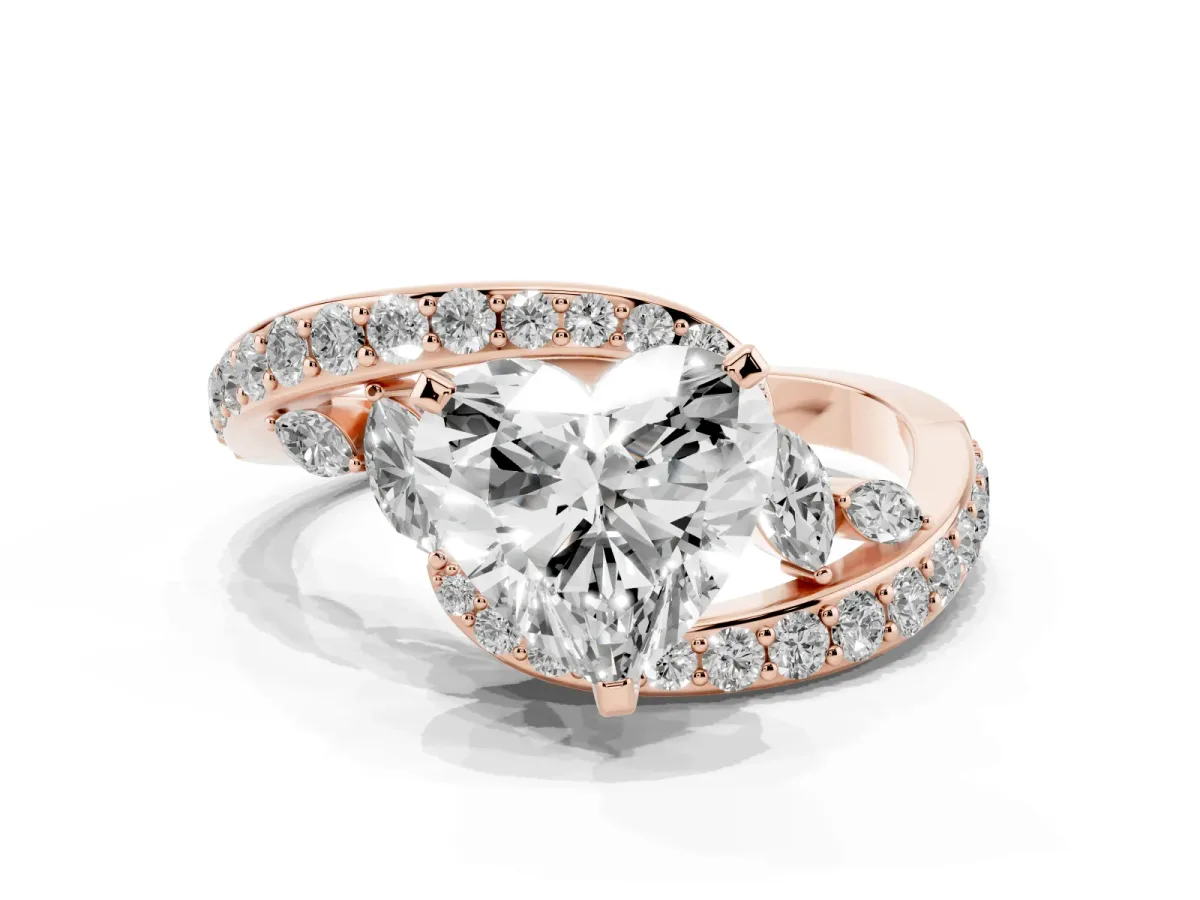 Heart Cut Solitaire with Pavé Twist Band and Four-Prong Setting Rose gold