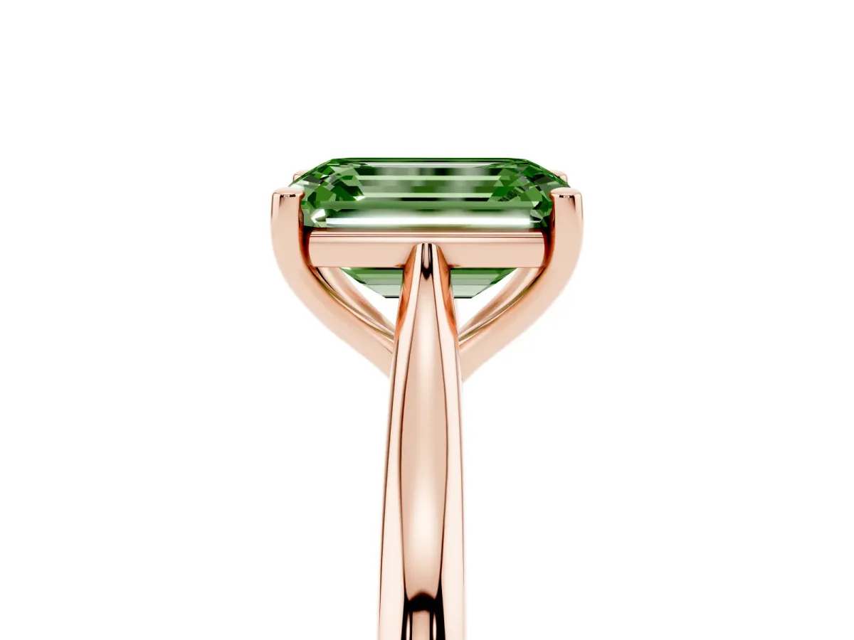 Fancy Green Emerald Cut Cut Solitaire Ring with Cathedral Band and Four-Prong Setting Rose gold