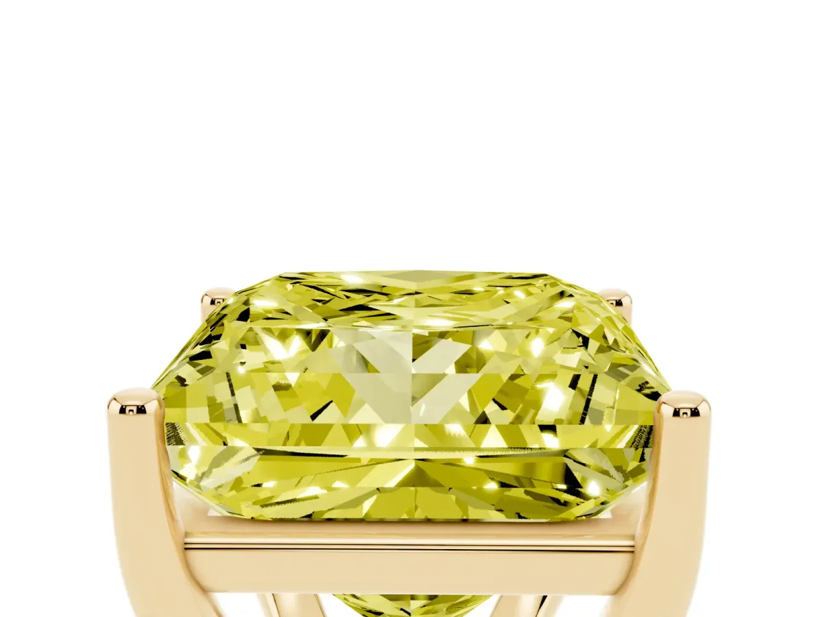 Fancy Yellow Princess Cut Cut Diamond Solitaire Engagement Ring with Tapered Plain Band and Four-Prong Setting Yellow gold