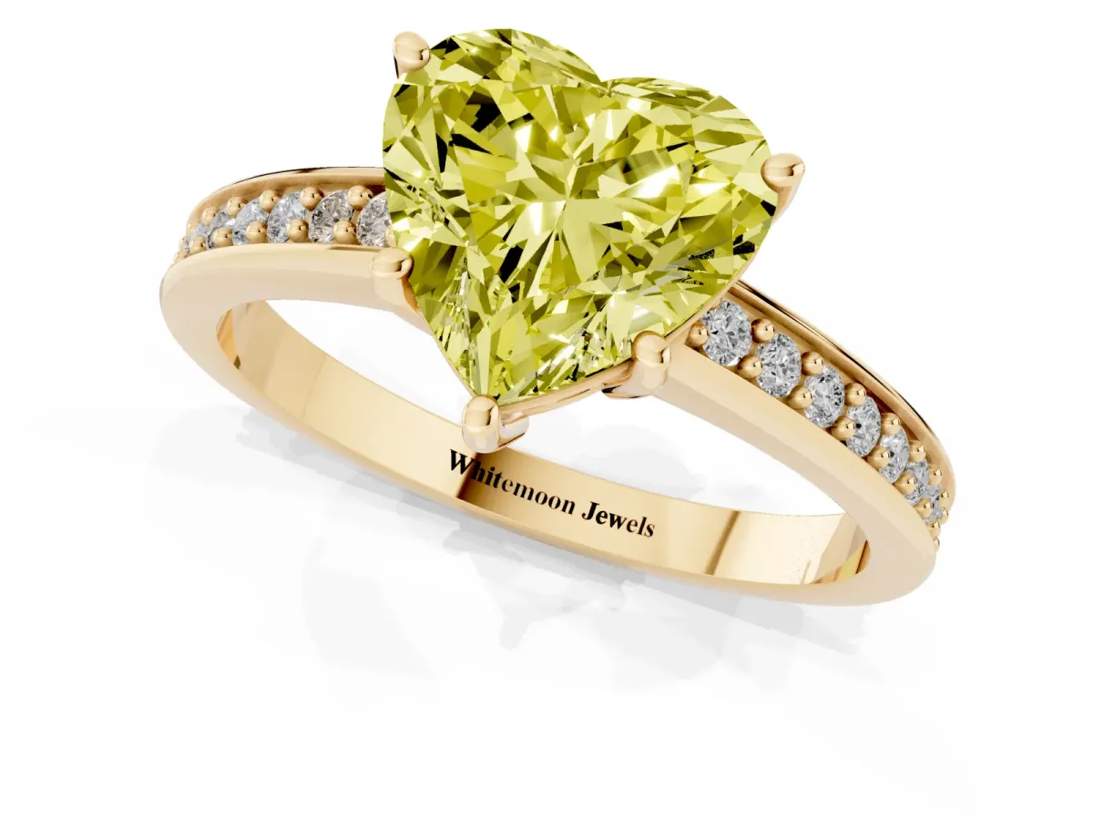Fancy Yellow Heart Cut Solitaire Pavé Band Prong Setting Ring Yellow gold