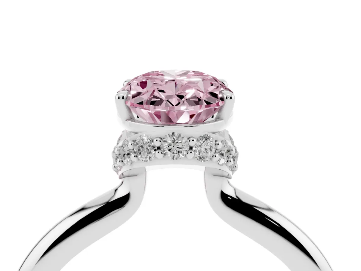 Fancy Pink Oval Cut Brilliant Solitaire Engagement Ring with Six-Prong Setting and Classic Band White gold