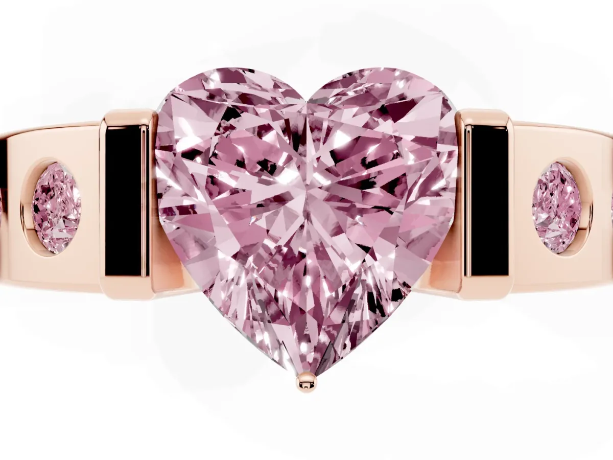 Fancy Pink Heart Cut Brilliant Channel-Set Diamond Ring with Bezel Prong Setting Rose gold