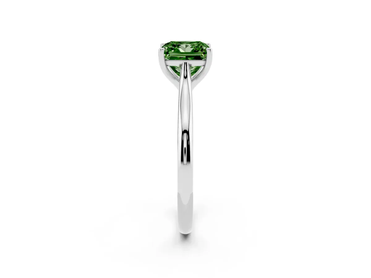 Fancy Green Princess Cut Cut Solitaire Ring with Cathedral Band and Four-Prong Setting Silver