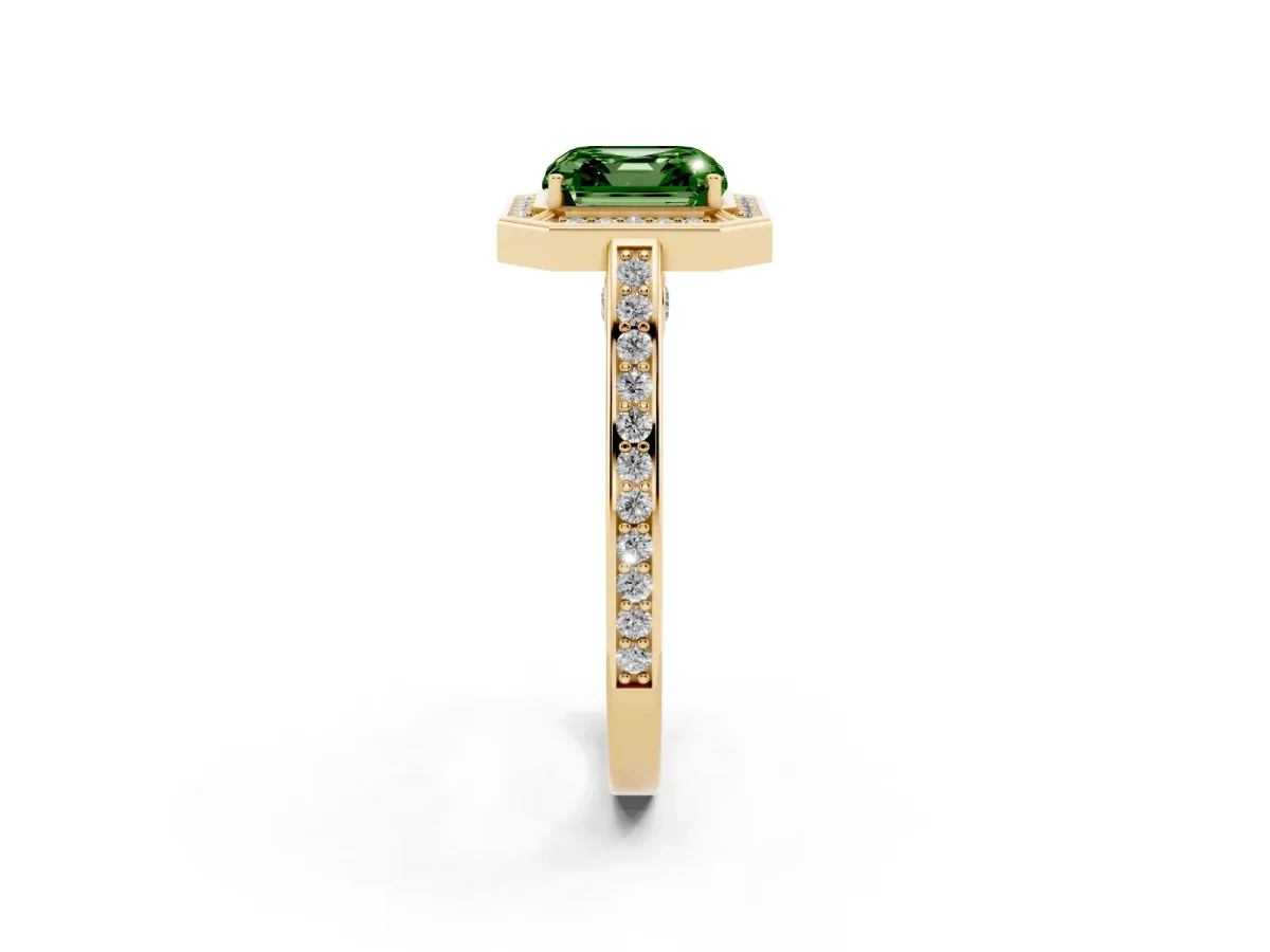 Fancy Green Asscher Cut Cut Halo Pave Split Shank Prong Setting Ring Yellow gold