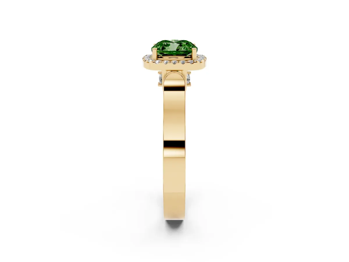 Fancy Green Cushion Cut Halo Pave Split Shank Prong Setting Ring Yellow gold