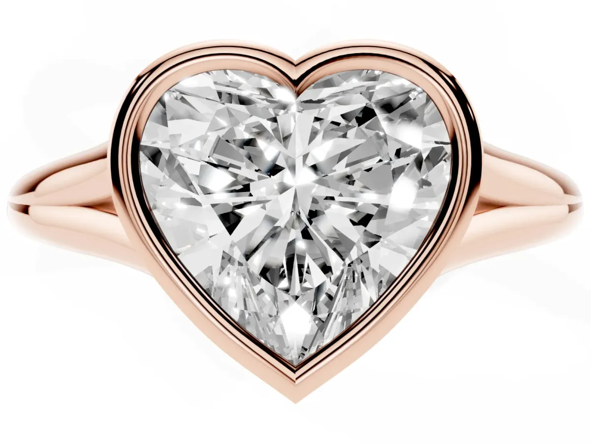 Bezel Set Heart Cut Cut Solitaire Ring with Tapered Band Rose gold