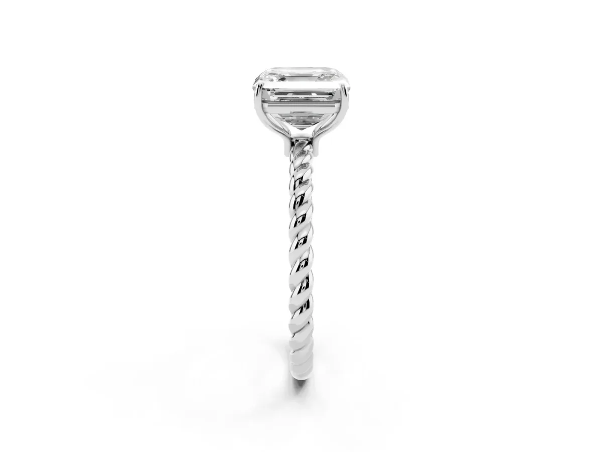 Asscher Cut Solitaire Twisted Band 4-Prong Ring Silver
