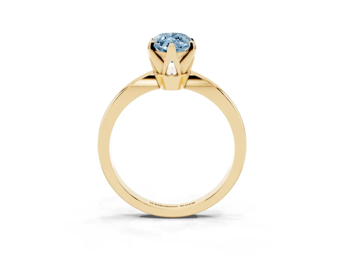 Fancy Blue Marquise Cut Solitaire Engagement Ring with Six-Prong Setting and Tapered Band Yellow gold